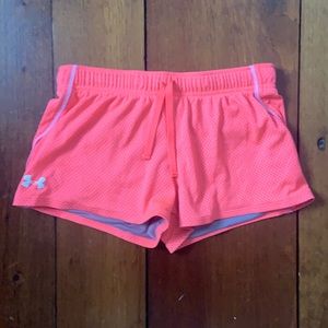 Neon Pink Under Armour Loose Shorts Size YLG